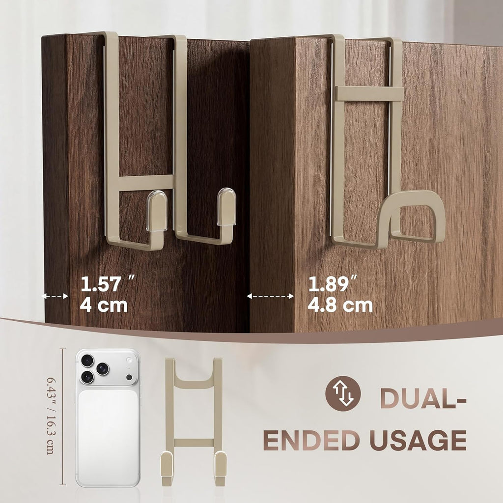FYY 2 Packs Over The Door Hooks, Heavy Duty Door Hanger Hook, No Drill Wall Hooks for Hanging Coat, Towel, Bag in Bathroom, Closet Fits Most Doors Up to 1-7/8" Thickness （Pale Brown）