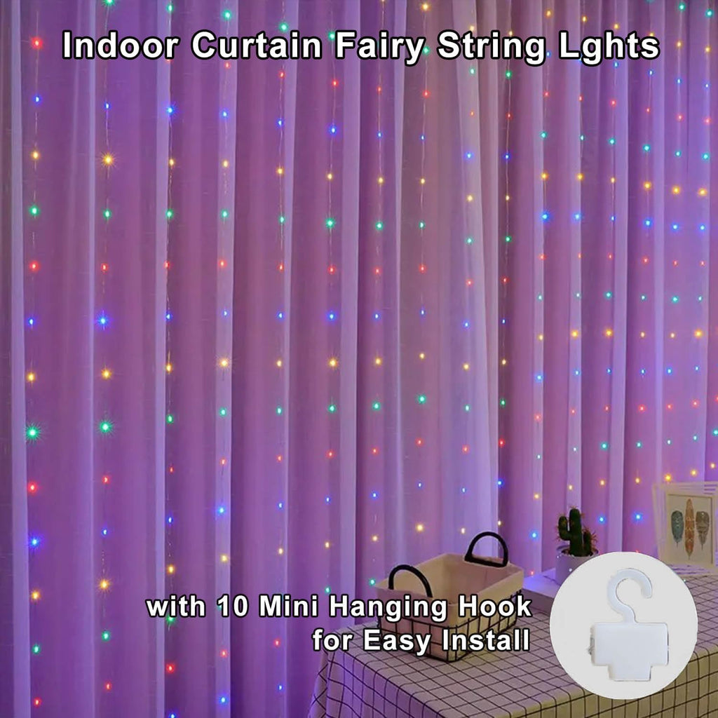 300 LED Curtain String Lights, Fairy Lights with 8 Light Modes, 9.8x9.8Ft Remote USB Plug Fairy String Lights for Christmas, Bedroom, Indoor, Outdoor, Weddings, Party, Camping Decor (Multicolored)