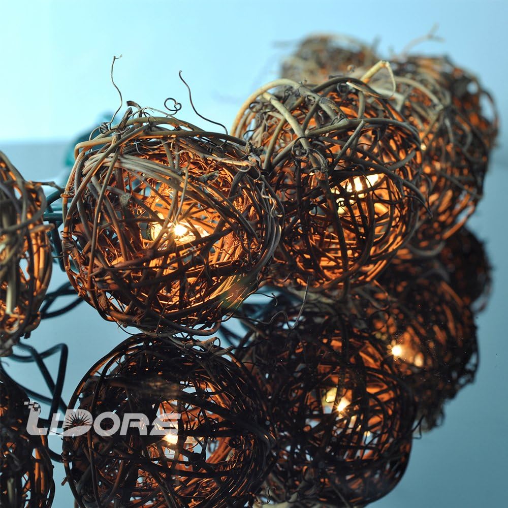 Decorative String Lights, with 10 Count Mini Natural Globe Rattan Ball