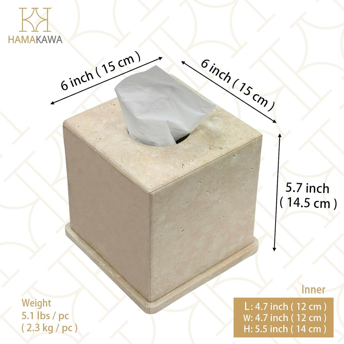 Natural Marble Tissue Box Cover, Beige Tissue Box Holder