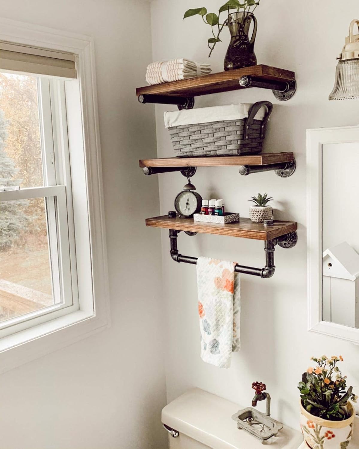 DR.IRON Industrial Pipe Shelving Wall Mounted 3 Tier Rustic Bathroom Shelves Wall Pipe Shelf for Bathroom Decor