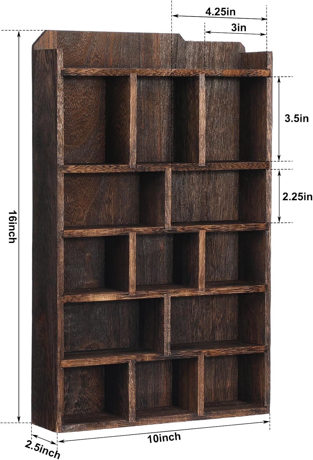Threehoney Wooden Shadow Cubby Box, Brown, 16x10x2.5'', Stylish