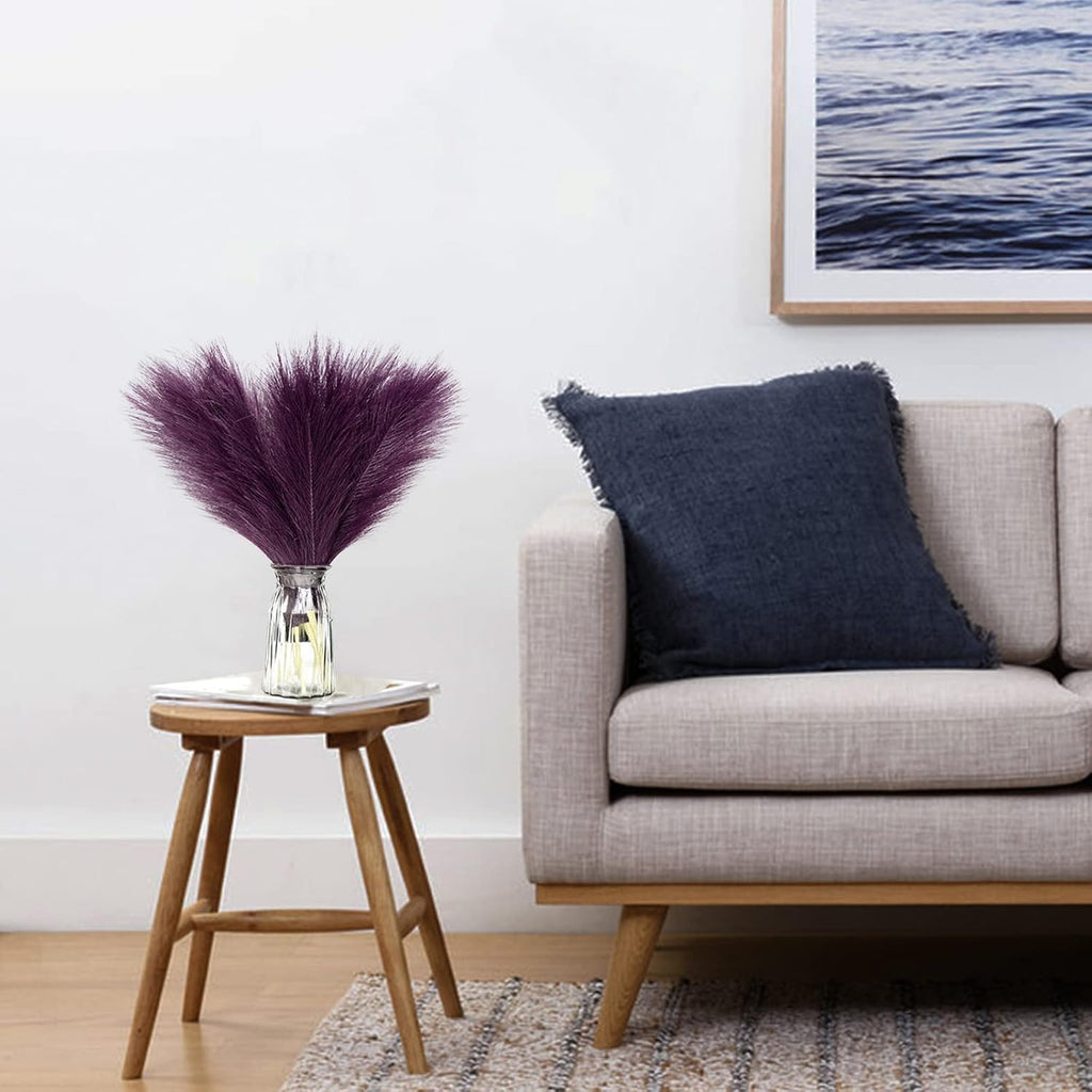 Faux Pampas Grass, 6 Stems Artificial Pampas Grass Decor Flurry Pompous Grass for Small Vase Boho Home Decor/Wedding Arrangements/Rustic Decor 18''/45cm (Purple)