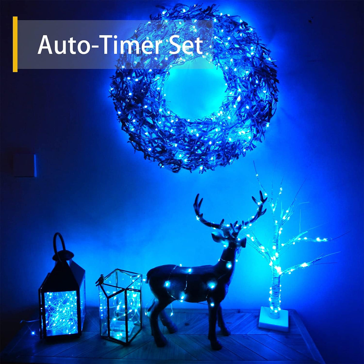 Homemory 2 Pack 33 Ft 100 LED Blue Christmas Fairy Lights, Battery Operated String Lights with Remote, Waterproof 8 Modes Firefly Twinkle String Lights for Christmas Decor