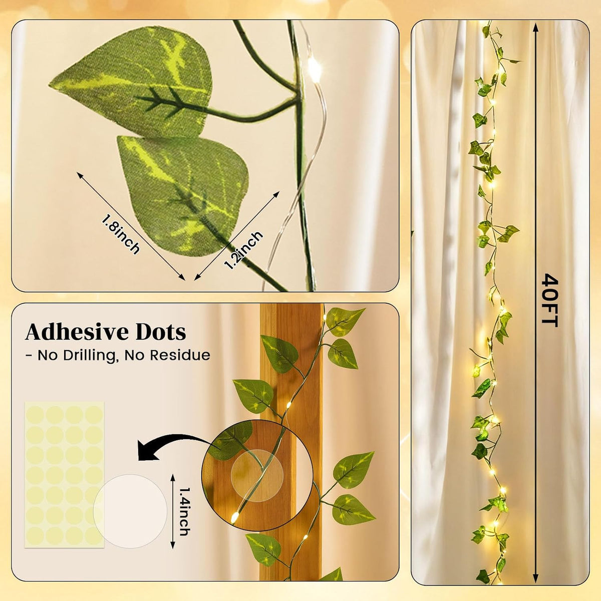 DomeStar 40 FT 120 LED Pothos Vines String Lights with Remote, Fairy Lights