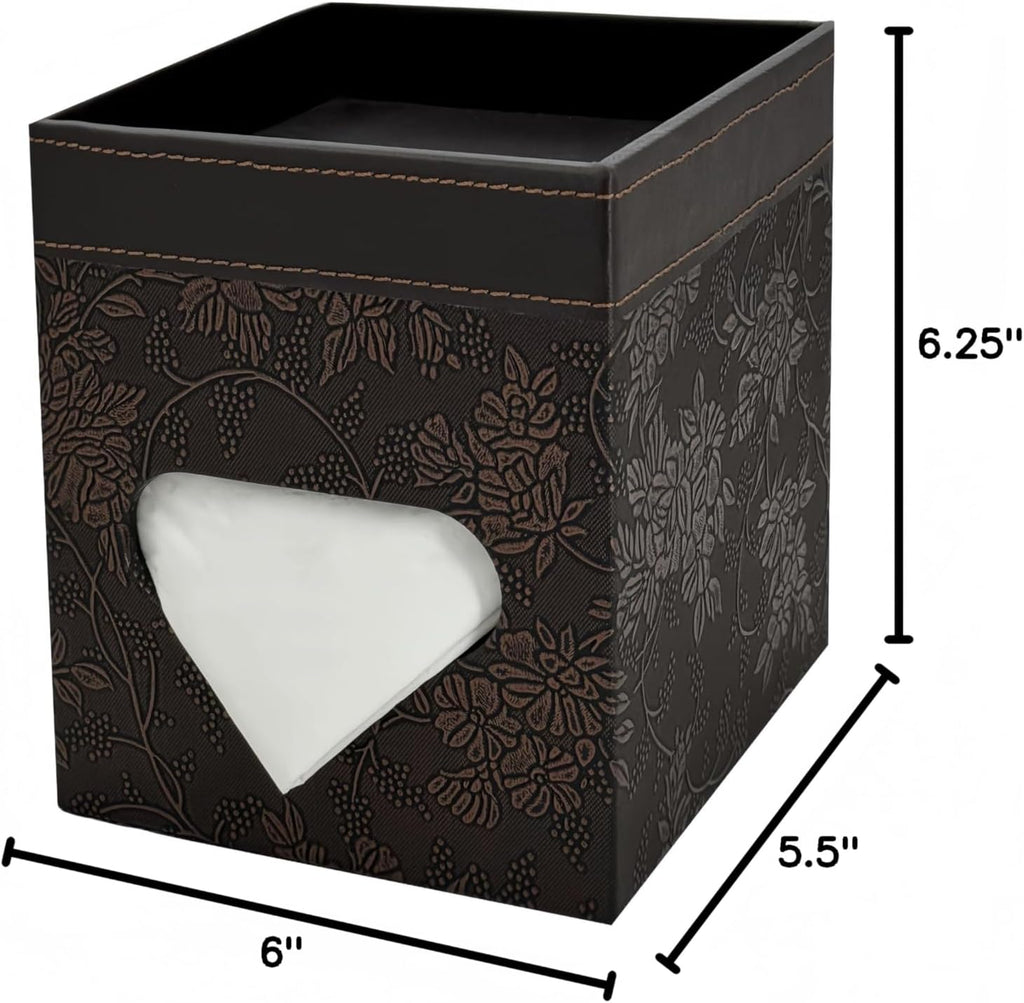 PU Leather Tissue Box Cover Square, Modern Tissue Holder with Storage Valet Tray, Nightstand Decorative Tissues Case, Facial Tissue Box Holder for Bathroom,Bedroom,Livingroom and Office (Antique)