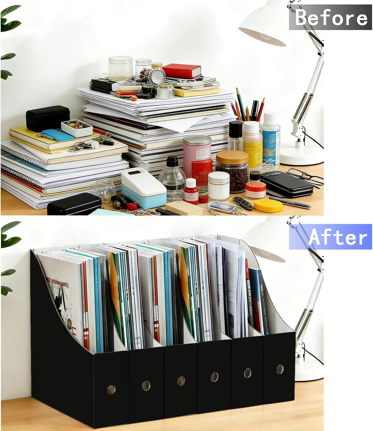 Limitliho 6 Pack Black Cardboard Magazine Holder for Desk or Shelves