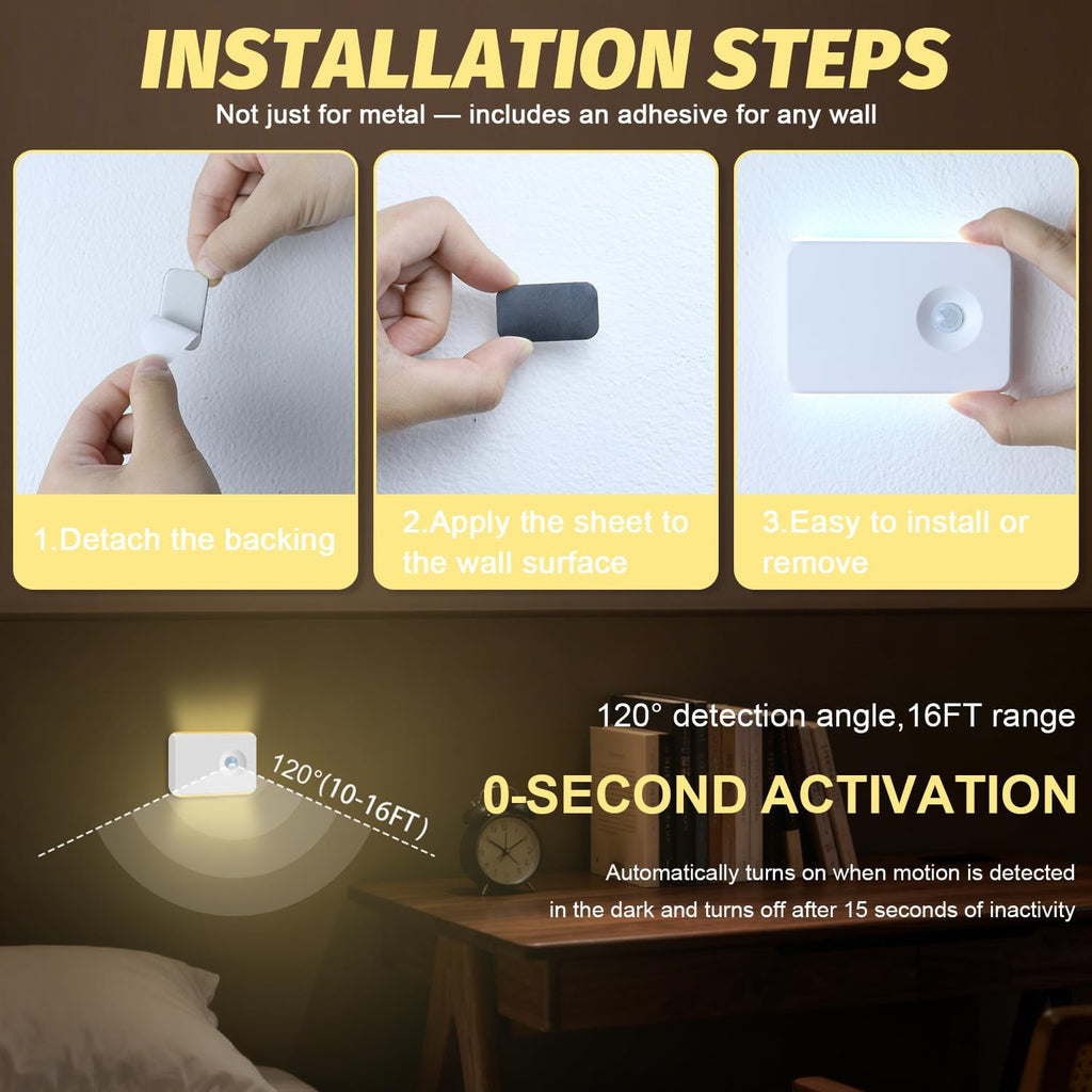 2 Pack Motion Sensor Night Light Cruise Ship Approved Magnetic Night Light Rechargeable with 2 USB Cable and 2 Magnetic Patch RGB Color Sensor Lights for Cabin Bathroom Hallway Stairs Cruise Essential