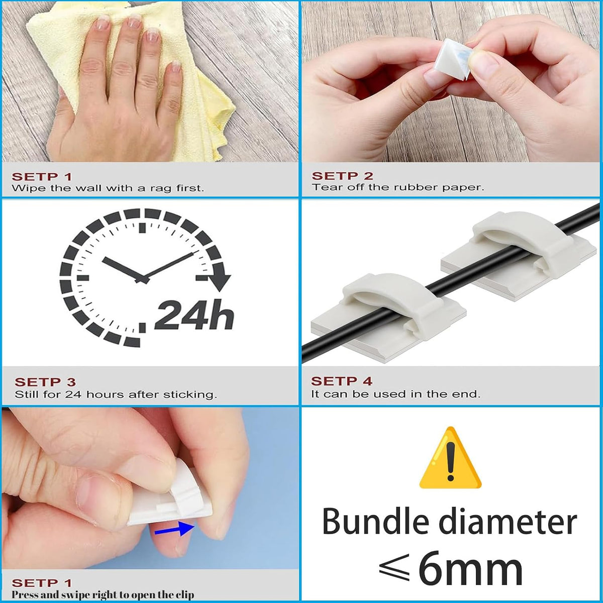 Adhesive Cable Holder Management Wire Clips 50 Pcs White，Suitable for Cables with a Diameter of ≤ 6mm in Cars, Houses, and Offices