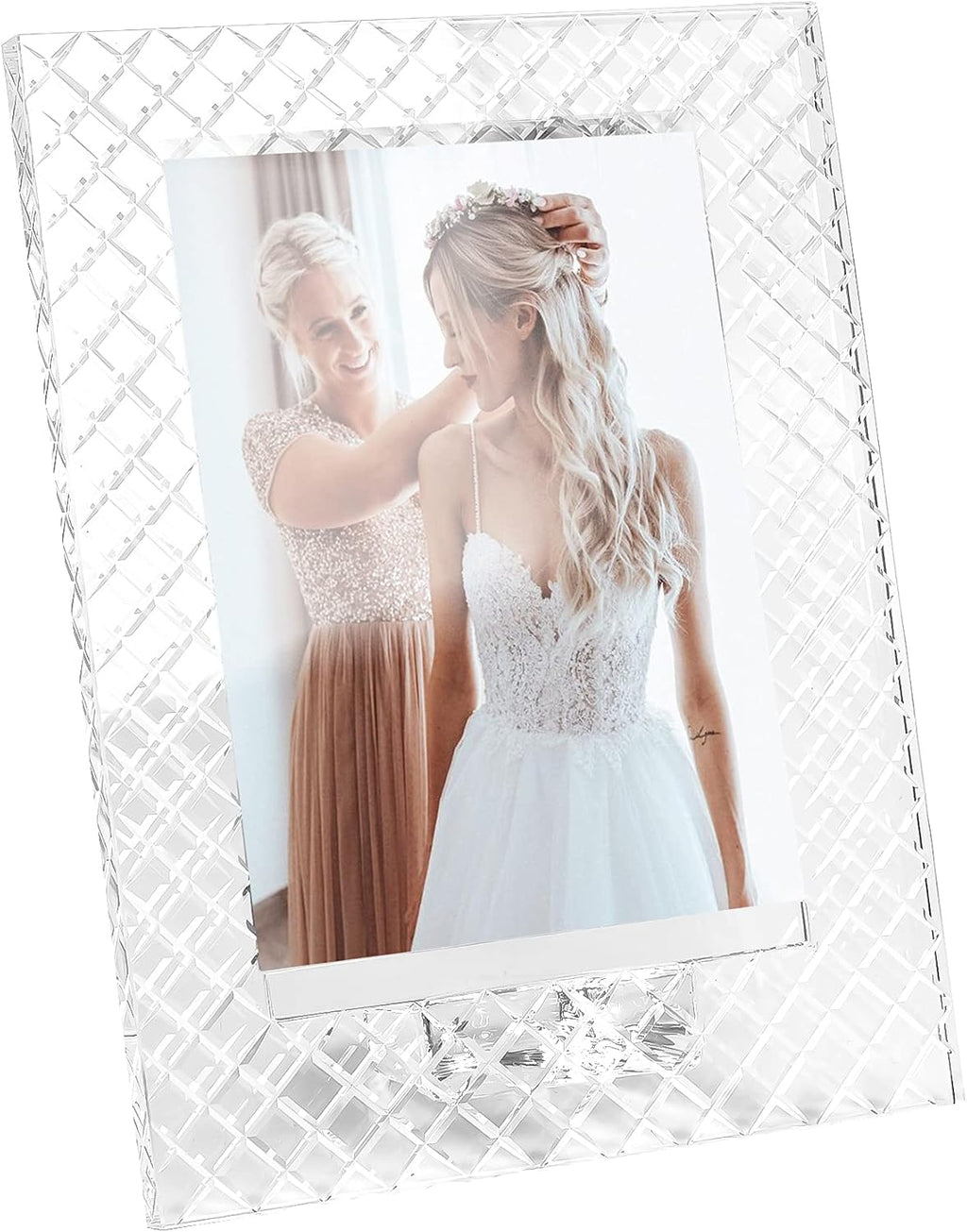 kitCom 5x7Inch Crystal Wedding Frame of Keepsake Photo Frames, Crystal Picture Frames with Embossed Design, Tabletop Display Decor Frame(Fit 5x7 Max Photos), Clear with Gift Box
