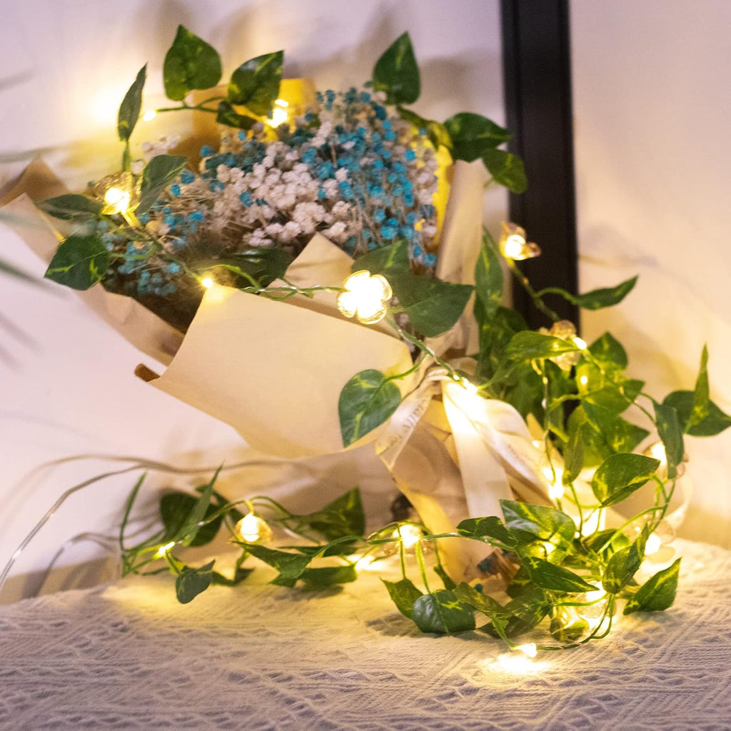 Vigdur Leaf String Lights, 2 Pack 9.8FT Vine Fairy Lights Battery Operated
