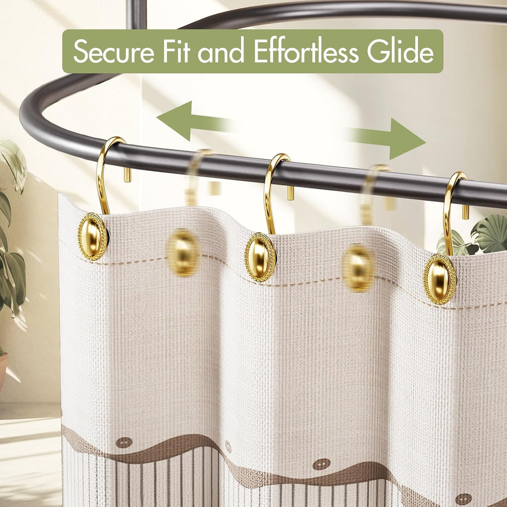 AmazerBath Gold Shower Curtain Hooks, 12PCS Rust Proof Shower Curtain Rings, Decorative Modern Shower Curtain Hangers, Elliptical Heavy Duty Design Convenient for Bathroom Kitchen Wardrobe