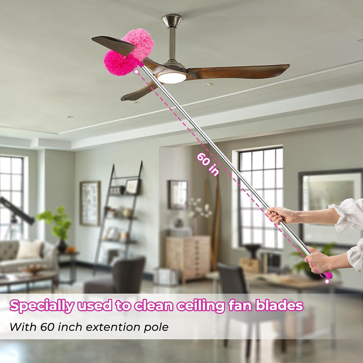 CALBEAU Pink Ceiling Fan Cleaner Duster, Ceiling Fan Duster Kit, 13PCS