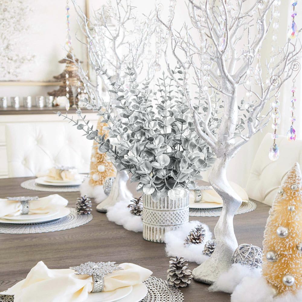 RECUTMS 36Pc Artificial Silver Eucalyptus Leave Stems 14.6in Christmas Pick