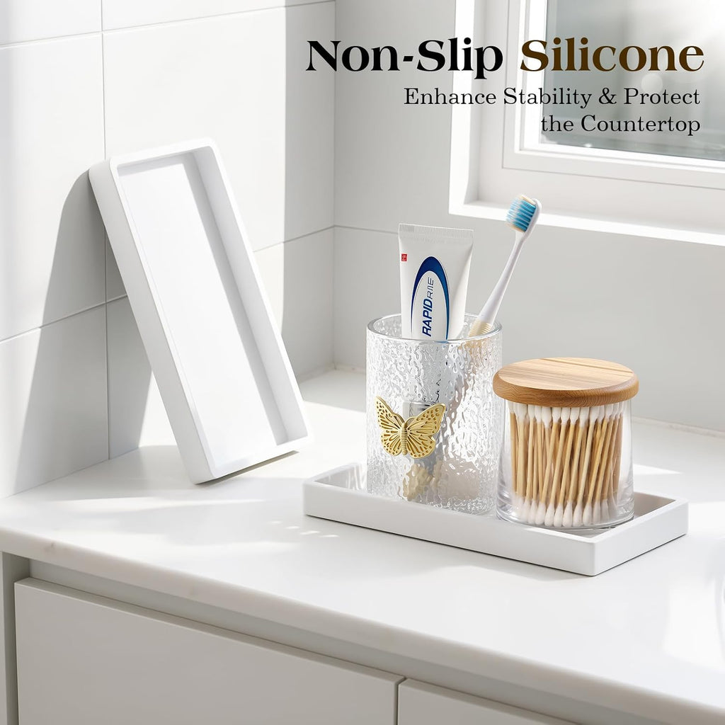 Luxspire 2 Pack Silicone Bathroom Tray 7.9" Vanity Tray, White