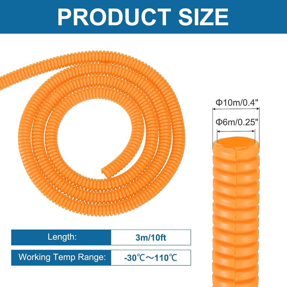 MECCANIXITY 1/4" 10ft Split Wire Loom Tubing w/Installation Tool Orange