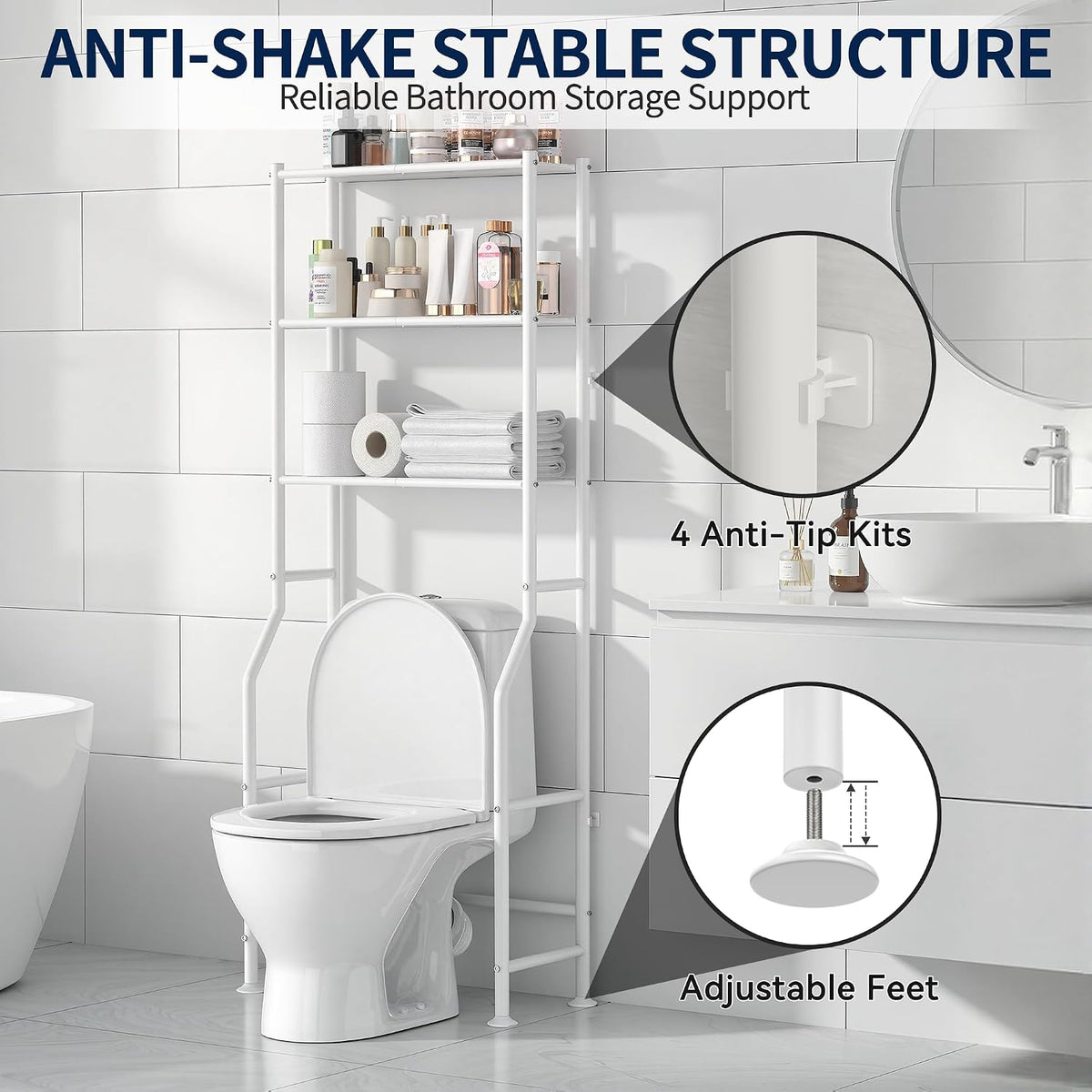 Livilord 3-Tier Over Toilet Storage, Anti-Wobble, White