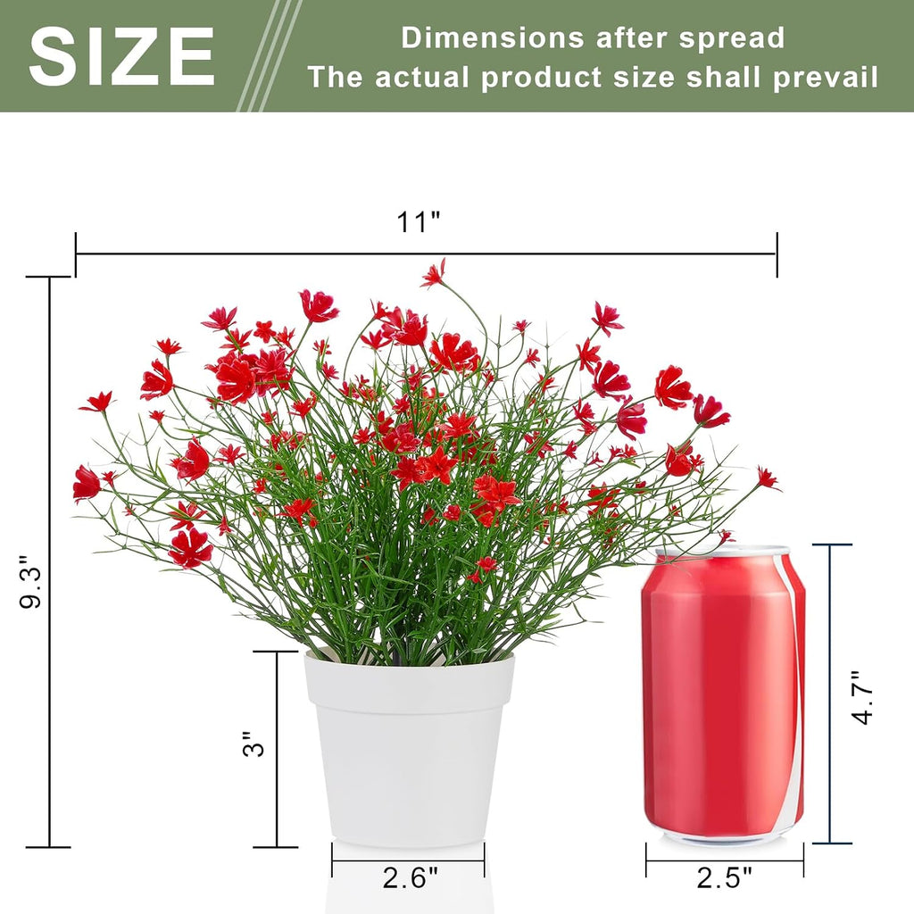 Artificial Babys Breath Potted Fake Plants with Flowers Faux Plants Indoor for Home Office Bookshelf Table Room Decor (Red)