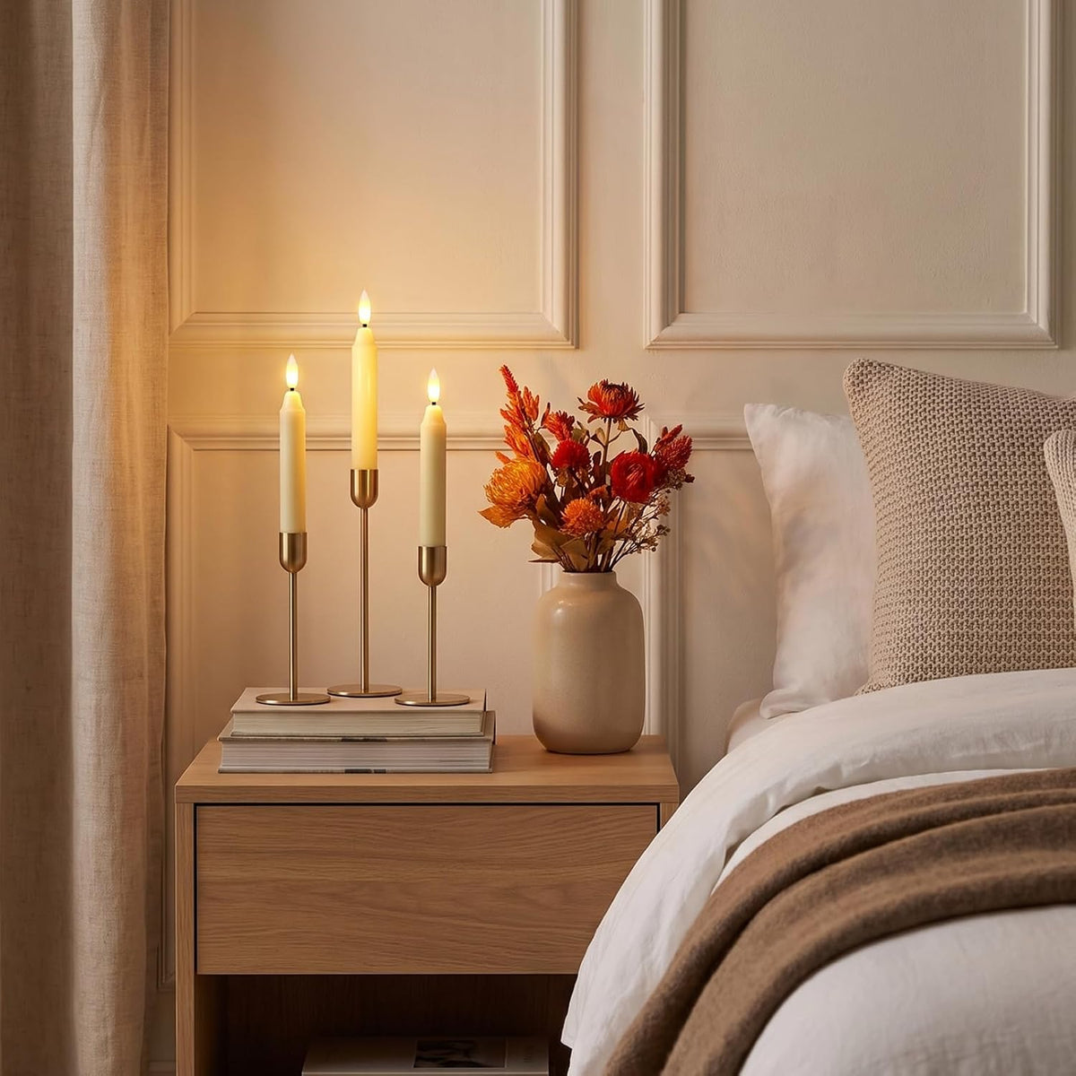 6Inch Flameless Taper Candles with Remote & 6 Batteries, Ivory