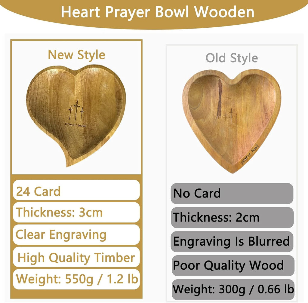 Heart Prayer Bowl Wooden with 24 Prayer Cards, Christian Congregation Religious Prayer Gifts (White-2)