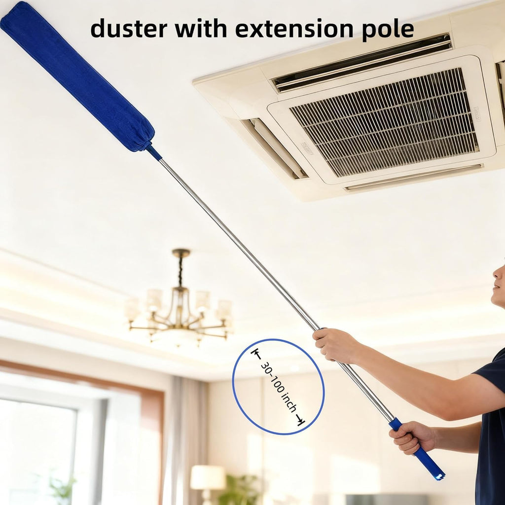 Retractable Gap Dust Cleaner Under Appliance Cleaning Tool, Flat Duster for Under Refrigerator Fridge Stove Couch Bed, Skinny Thin Duster for Tight Spaces (Blue)