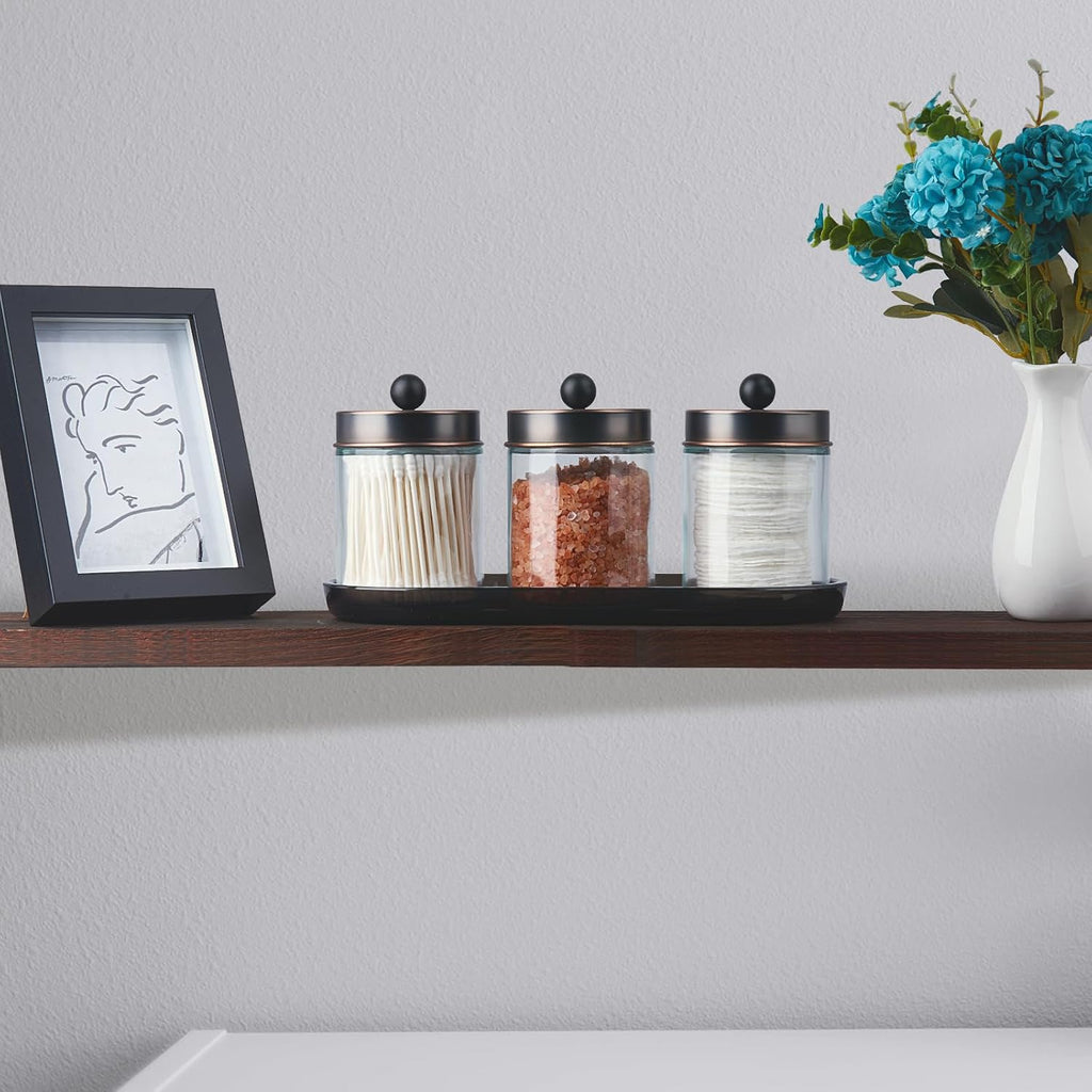 SheeChung 3 Pack Glass Apothecary Jars with Acrylic Vanity Tray