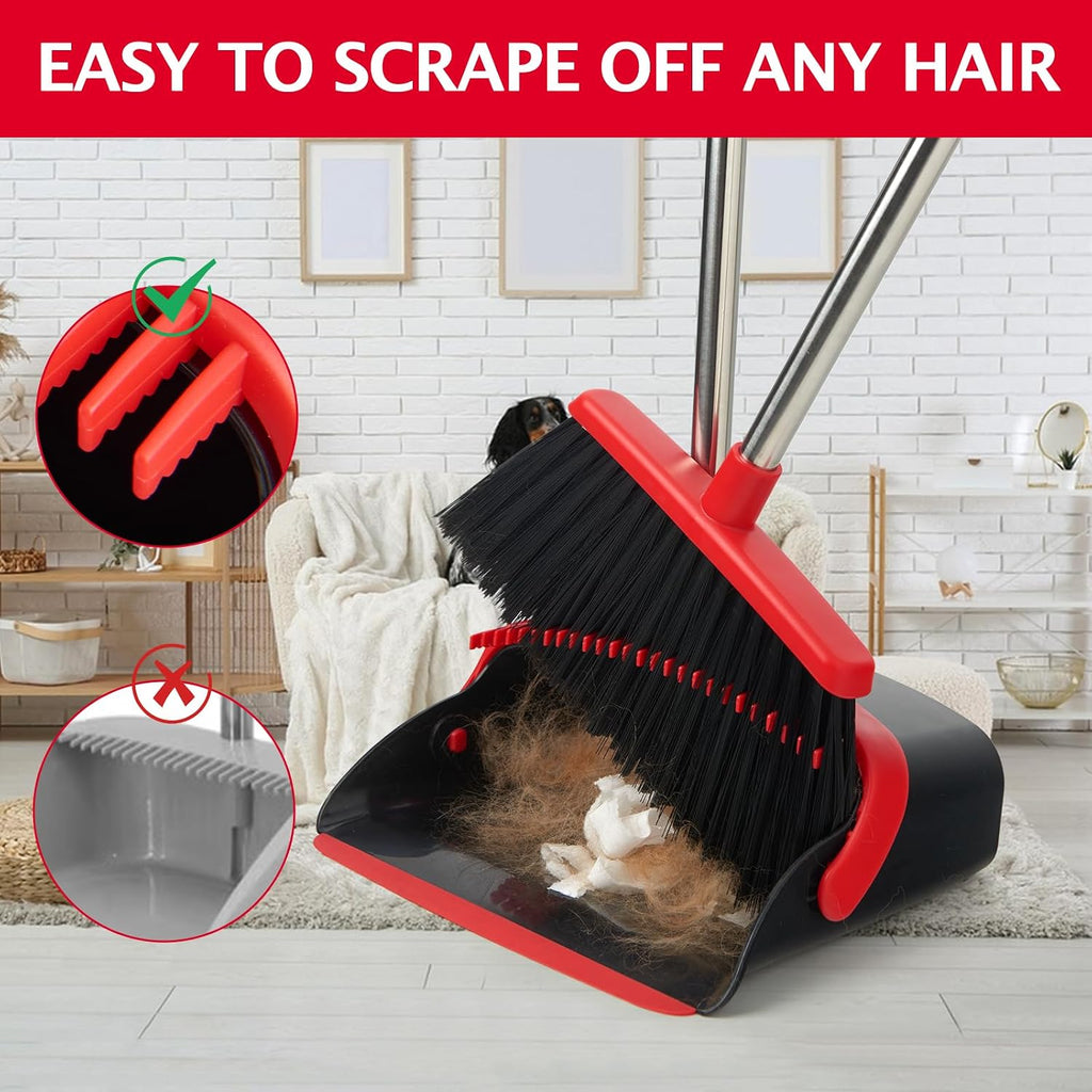 Broom and Dustpan Combo Set,51" Long Handle,Black Red