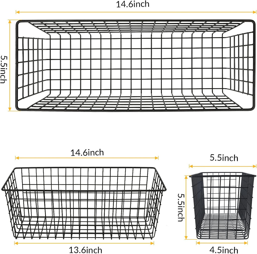 Kinlink 2 Sets Black Extra Large Hanging Wall Basket with Steel Hooks