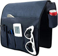 Wanty Sofa Armrest Organizer Couch Arm Chair Caddy Sofa Cover Storage Holder for Remote Control Magazine Book Smart Phone Tablet Drinks and Water Bottle (Navy Blue)