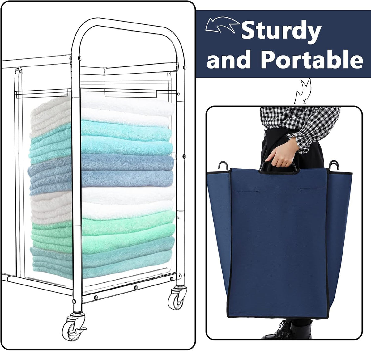 Bonuci 3 Pcs Laundry Sorter Replacement Bags, Dark Blue