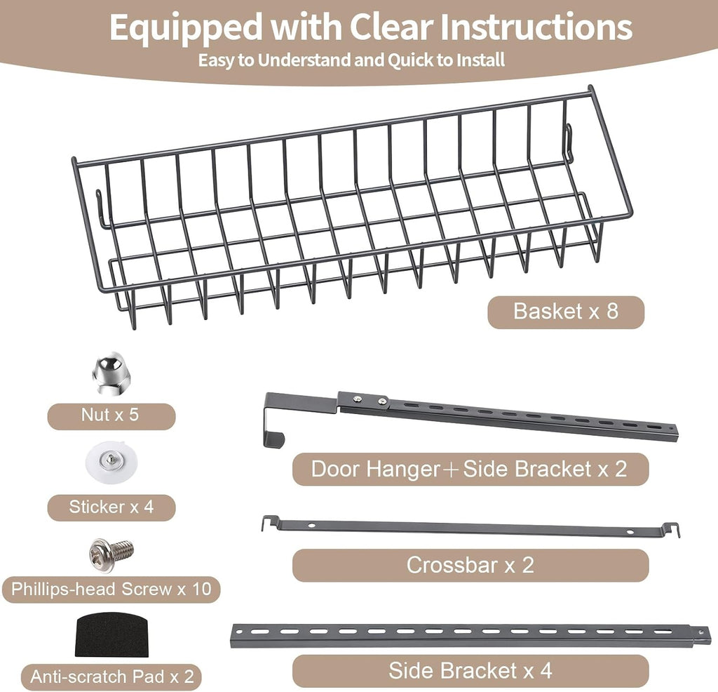 ElegantArray 8-Tier Pantry Door Organizer, Hanging Storage Basket Deep Gray