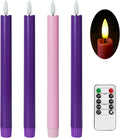 Stmarry Flameless Advent Candles, Set of 4 - Flickering LED Flame, 10 Inch Taper Candlesticks, Remote Controlled, Purple and Pink Color for Christmas Wreath