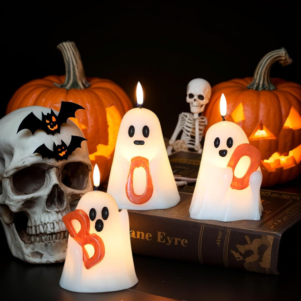 Halloween Ghost Flameless Candles with 6H Timer Hand-Painted Boo