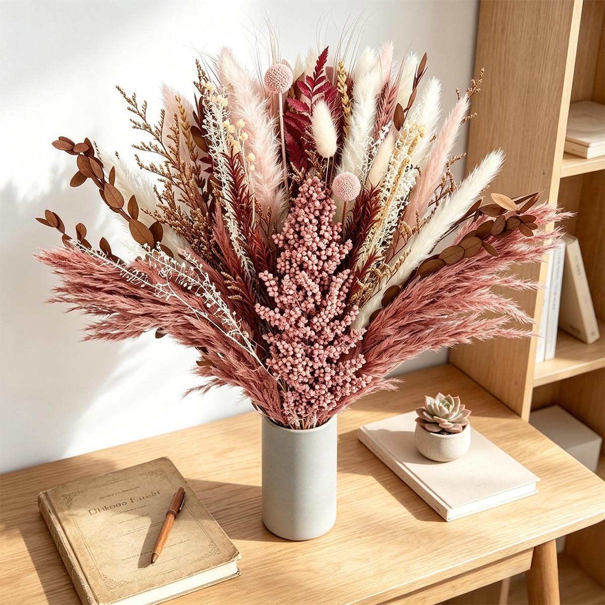 Dried Pampas Grass Bouquet, Dusty Rose & Terracotta Flower Bouquet