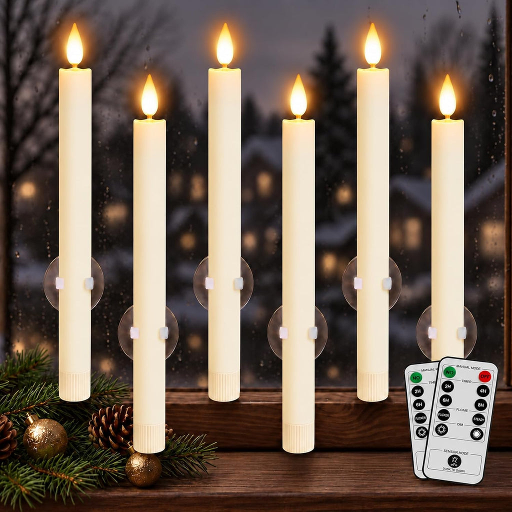 6 Pack Window Candles Battery Operated with Sensor Dusk to Dawn & Remote