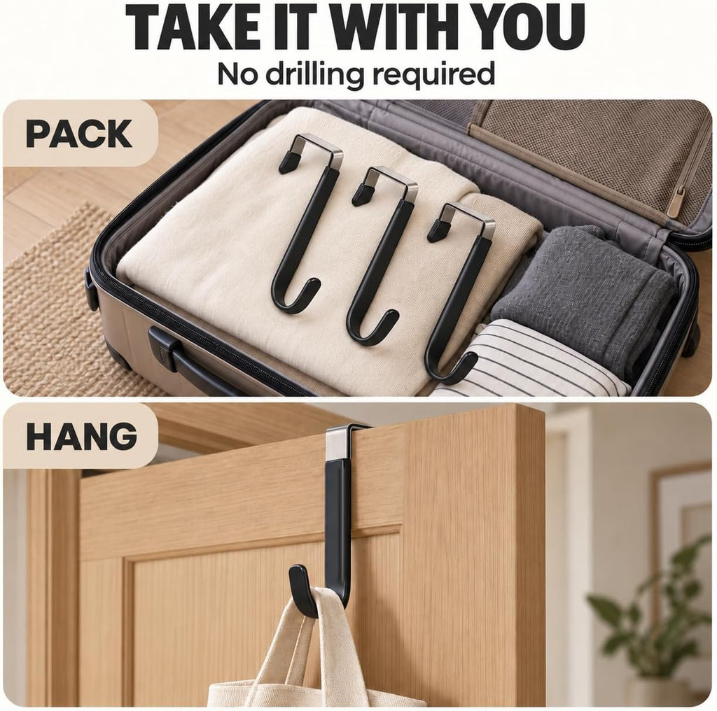 Over Door Hooks 3PCS, Heavy Duty 40LB, Fits 2.1 Inch Thick Doors