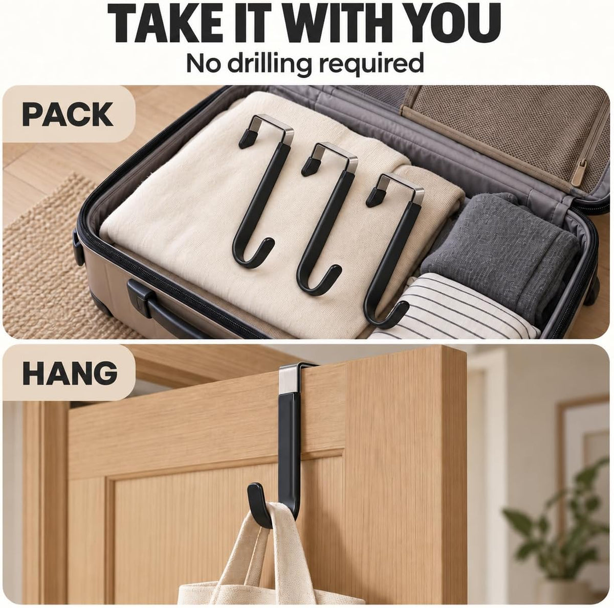 Over Door Hooks 3PCS, Heavy Duty 40LB, Fits 2.1 Inch Thick Doors