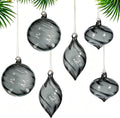 6 PCS Glass Christmas Ball Ornaments, Hand Blown Ornaments Hanging Balls,Glass Xmas Tree Home Wedding Birthday Party Holiday Decorative Set (Gray)