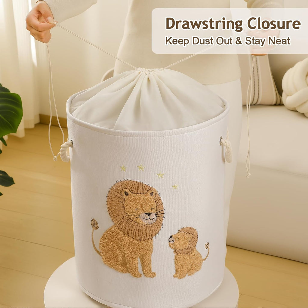 Kids Laundry Basket Baby Hamper for Nursery, 58L Large Dirty Clothes Hampers with Drawstring Closure, Jungle Theme Baby Basket, Stuffed Animal Storage Basket Laundry Hamper, Safari Nursery Decor, Lion
