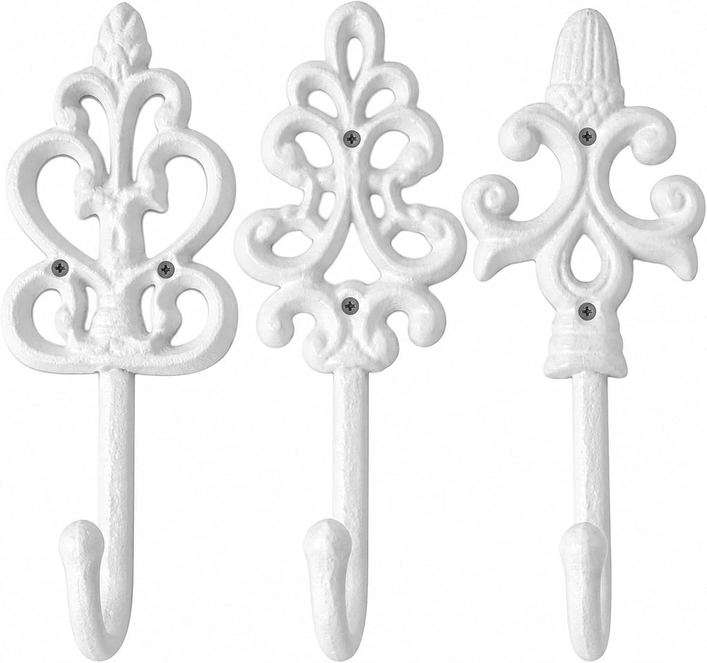 Comfify Pure White Cast Iron Wall Hooks Set of 3 – Farmhouse Coat Hooks