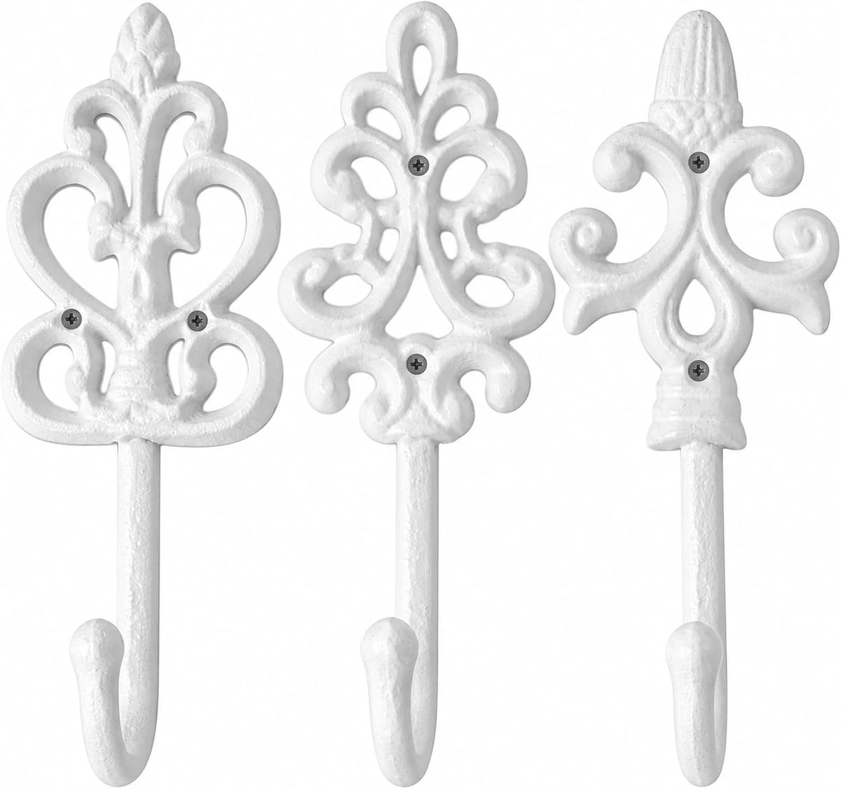 Comfify Pure White Cast Iron Wall Hooks Set of 3 – Farmhouse Coat Hooks