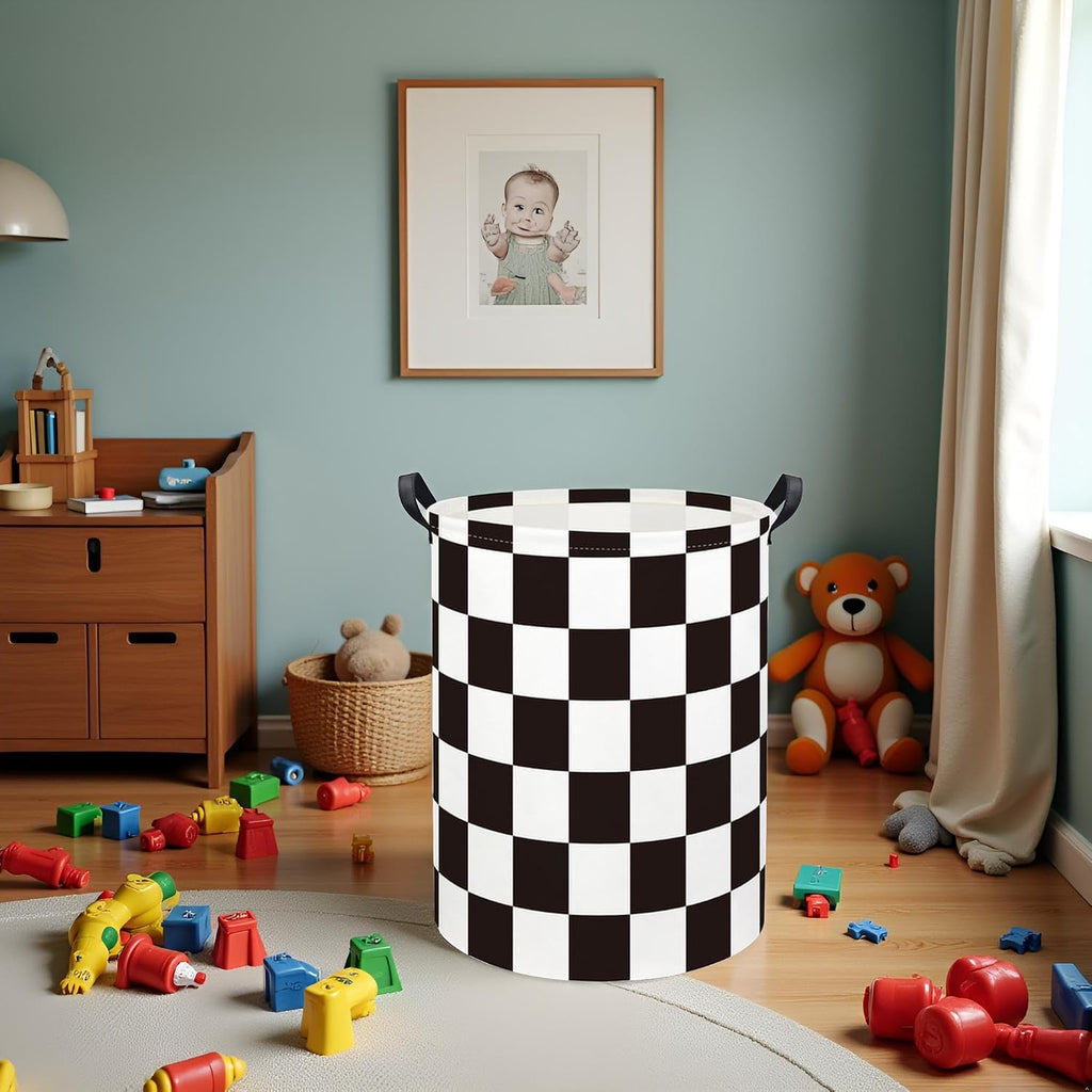 Baby Laundry Basket Kids Hamper Toy Storage Bin for Boys Room Decor Baby Nursery Hamper Gift Baskets for Bedroom Bathroom(Race Flag)