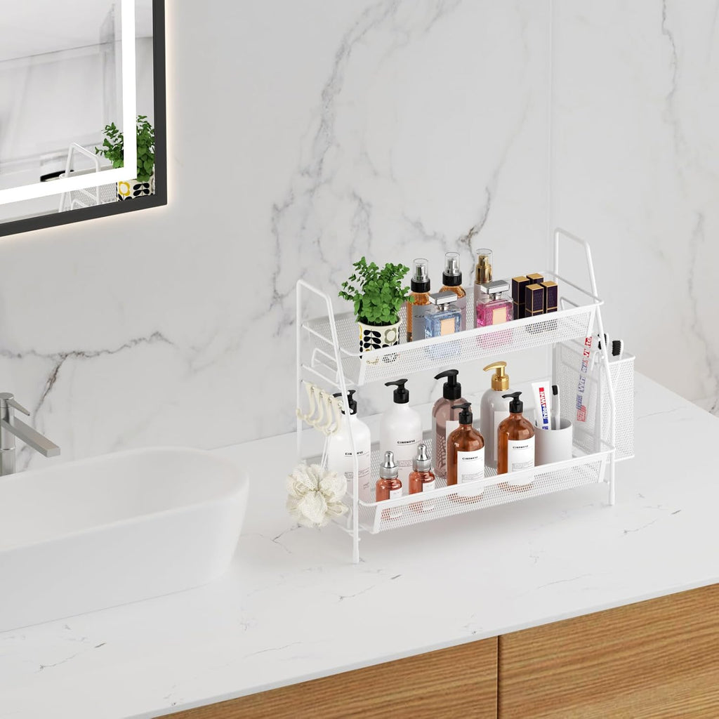VITVITI 2 Tier Bathroom Countertop Organizer, Vanity Storage Shelf, White