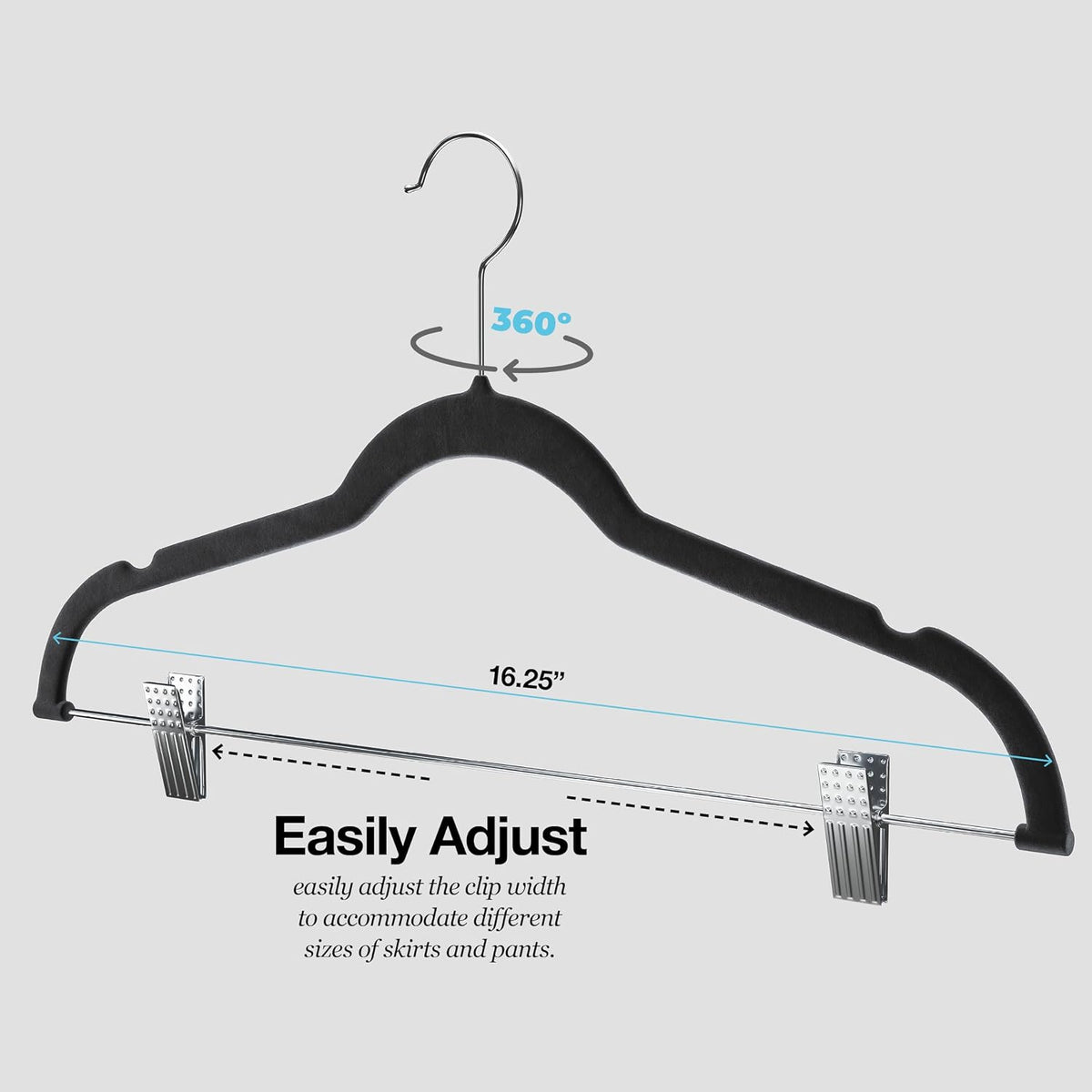 Home-it Pants Hangers with Clips 10 Pack, Black Velvet Non Slip Save Space