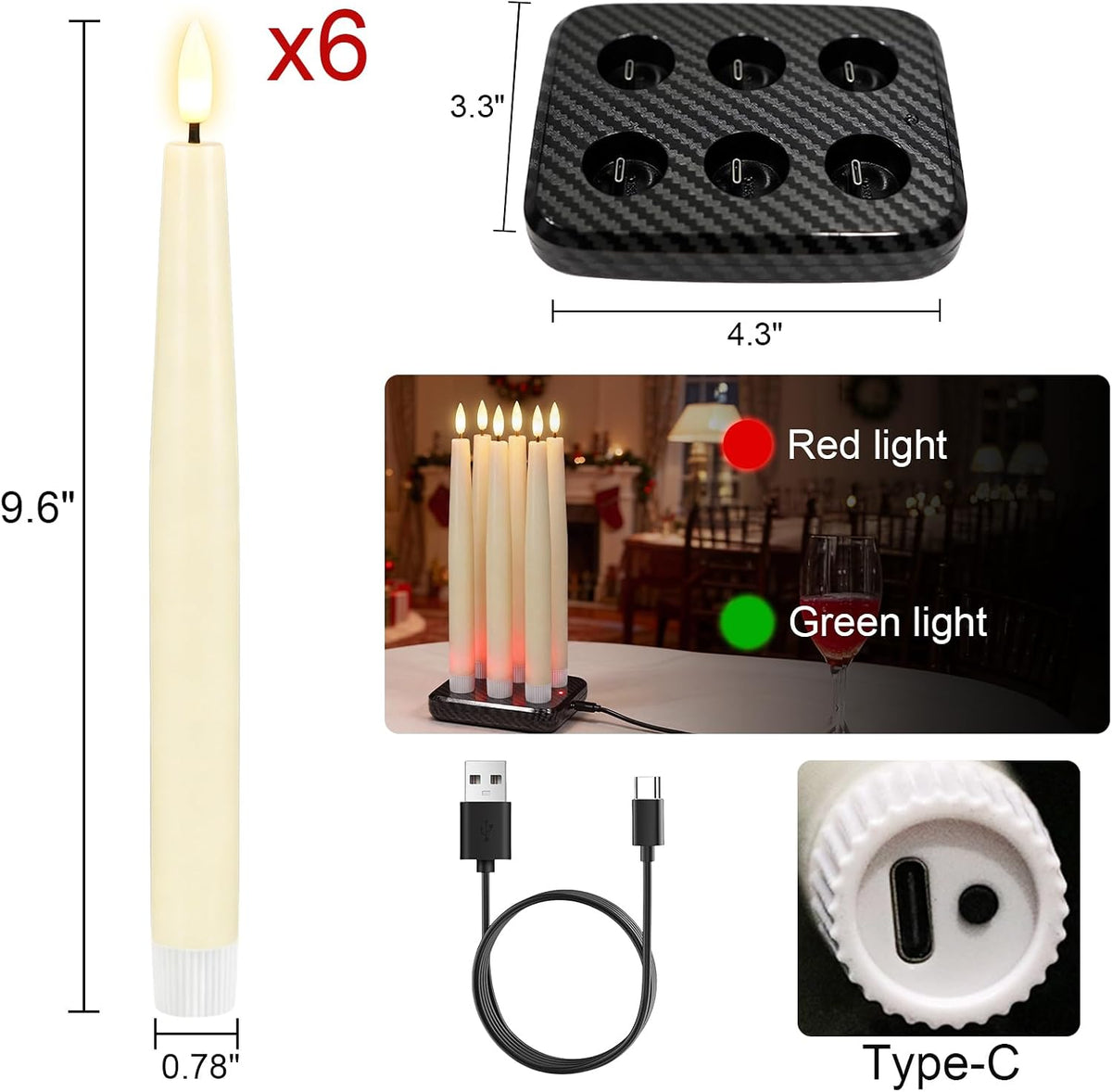 GenSwin Rechargeable Window Candles Sensor Dusk to Dawn with Charging Base