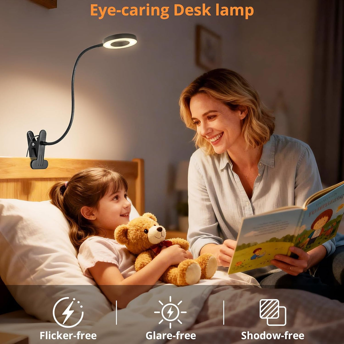 Woputne Desk Lamp Clip on Light for Bed Book Reading (Black)