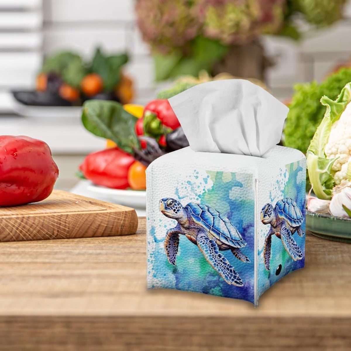 ZOUTAIRONG Retro Square Aqua Blue Leather Tissue Box Holder