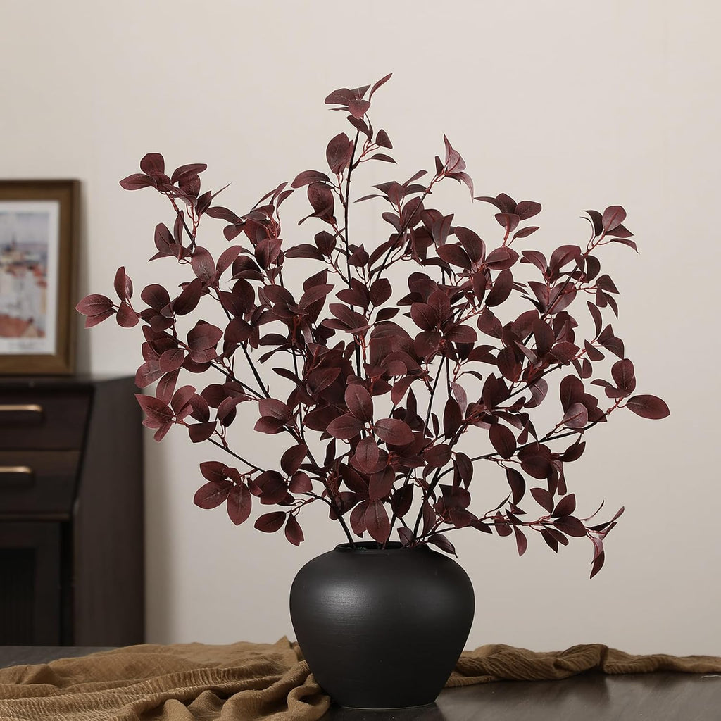 Janinka 5 Pcs Faux Fall Eucalyptus Stems for Vases Farmhouse, Dark Purple