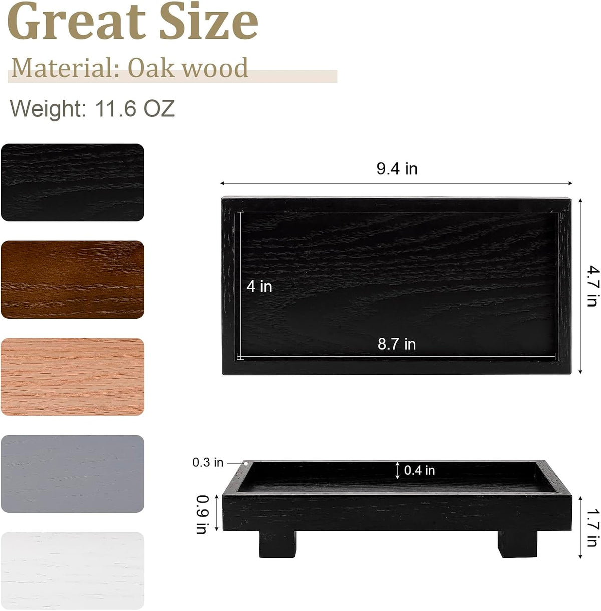 Bathroom Counter Tray Wooden Riser Display Kitchen Soap Holder, Black