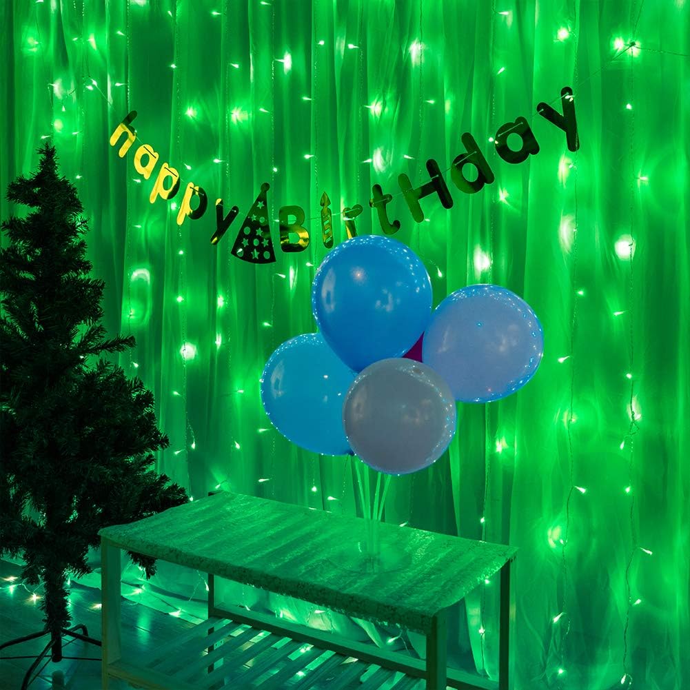 304 LED Green Curtain Lights, 9.8FT x 9.8FT Window Fairy Lights